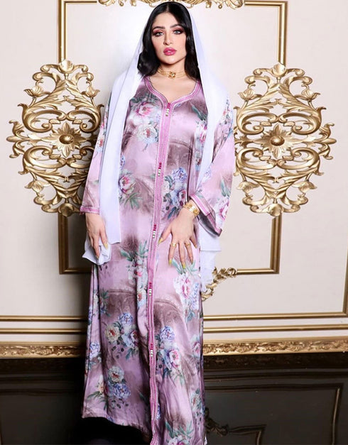 Dubai Jalabiya Floral Print Arabic Abaya for Women